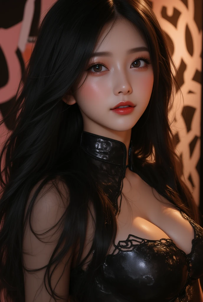 (Best Quality,4K,hight resolution,masutepiece:1.2),Ultra-detailed,Realistic:1.37,3D Rendering,(Beautiful detailed eyes),(Beautiful detailed lips),Long Black Hair,(slender,Toned body),(Seductive yet sophisticated style),Red Eyes,(Sexy Outfit),(Portrait),(Vivid colors),(Studio Lighting),huge tit,smil,Ren Hao,see-through langerie