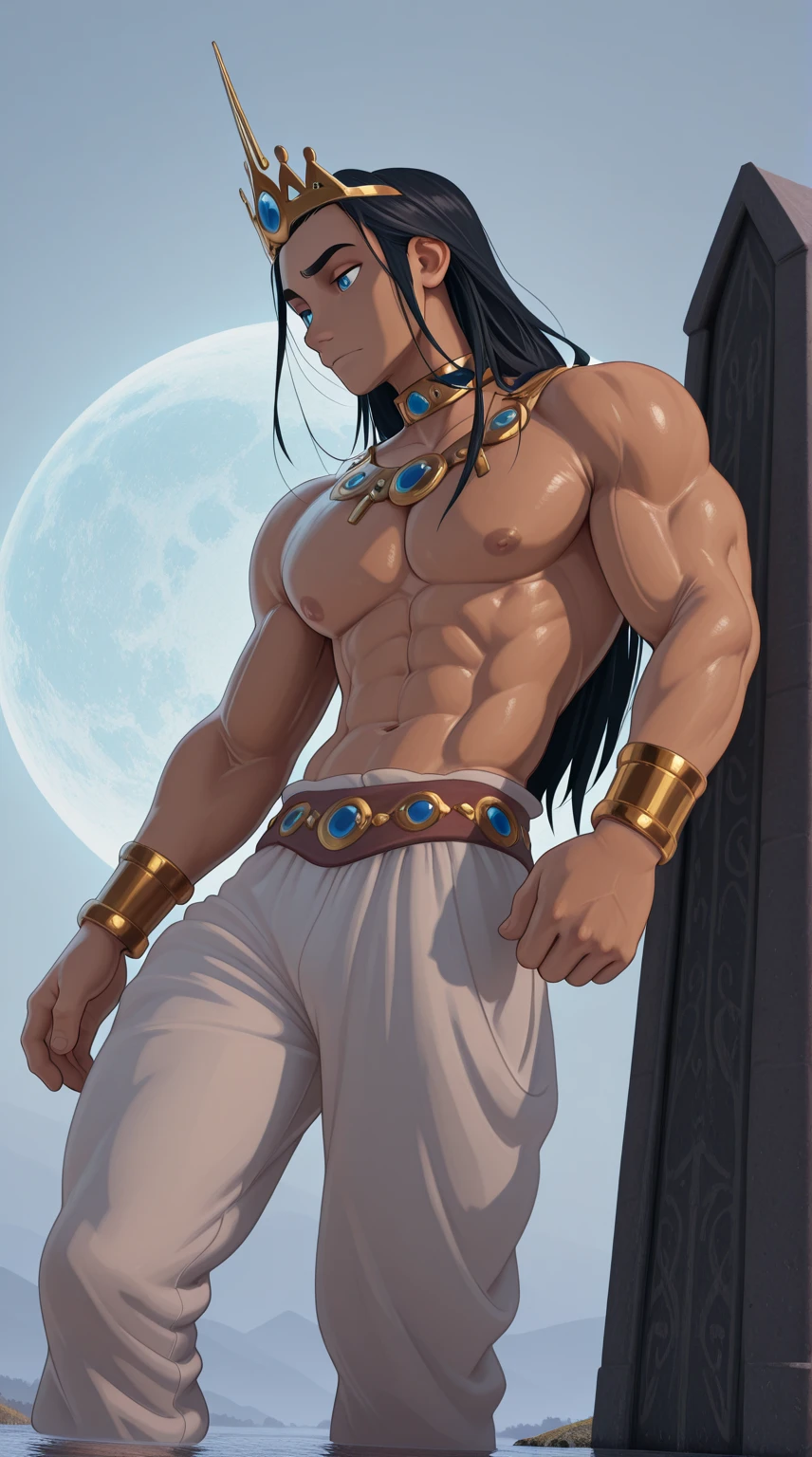 (man:1.5),1 man,male,1boy,male focus,dark-skinned man,black hairdark skin,jewelry,necklace,(Egyptian man),(tan),(brown skin),body tone,male focus,long hair,long bangs,no shirt,pharaoh Tutankhamun,serious expression, (((Egyptian God))),SETH, god of chaos, Egyptian mythology, expression of evil,Egyptian clothing, ((brother of Osiris)) , Osiris, king of the Egyptian underworld, pharaoh of Egypt, god of the underworld, Lord of the underworld, Inquisitor of Death, associated with a good harvest,symbolizes hope and light, tough guy, majesty, strong, muscular body, abs (many fine Egyptian decorations), Egyptian style, perfect flesh full of texture,

muscle,muscle,pectoral, muscular,Mature man,45 year,1 man,macho man,an extremely detailed face,(((gold_eyes:1.3))),intricate eyes,beautiful detailed eyes,symmetrical eyes,perfect face,((detailed face)),macho man,

(((lustrous skin:1.5,tanned skin,bright skin: 1.5,skin tanned,shiny skin,very shiny skin,shiny body))),powerful,heroic,nsfw,

((bulge in pants)),(((intricate outfit,embroidered outfit,ornate outfit,intricate clothes,embroidered clothes,ornate clothes))),

dynamic pose,looking at viewer,smug,(masculine attitude),centered,scale to fit dimensions,Rule of thirds,

outdoors,pillars,((pillars background,egyptian palace,egyptian palace background,pyramids in the background)),scenery,extremely scenery,(puddles everywhere,moss,moss on the background), Egypt style,Egypt castle,lily pads,palms,(sunset, golden hour),

(Glossy Egyptian ornaments),highres,sharp focus,(ultra detailed,extremely detailed),(photorealistic artwork:1.37),(extremely detailed CG unity 8k wallpaper),(((vibrant colors,vibrant theme))),(intricate),(masterpiece),(best quality),artistic photography,(photography taken by sldr),(intricate background),perfect rendered face,perfect face details,realistic face,photo realistic,((intricate detail)),(((realism))),
