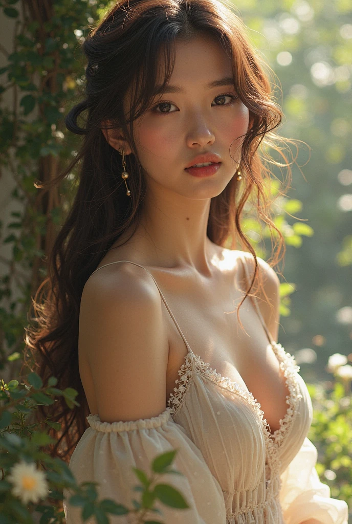realistically, Highly Detailed CG Integrated 8ก Dendenden Wallpapers, extremely detailed, High-resolution RAW color photography, professional photos, (8ก, Raw-photo, Highest quality, table top: 1.2), (realistically, realistic: 1.37), (Multi-colored off-the-shoulder dress:1.4), Unparalleled beauty, young and cute, mix, shiny skin, big, full breasts, half bare chest, (Breast cleavage:1.2), (fair face:1.2), (Long, permed hair blows in the wind.:1.5), (The meadows are incredibly large and beautiful.:1.5), clean face, A flawless face, shooting stars,show tits ,nude