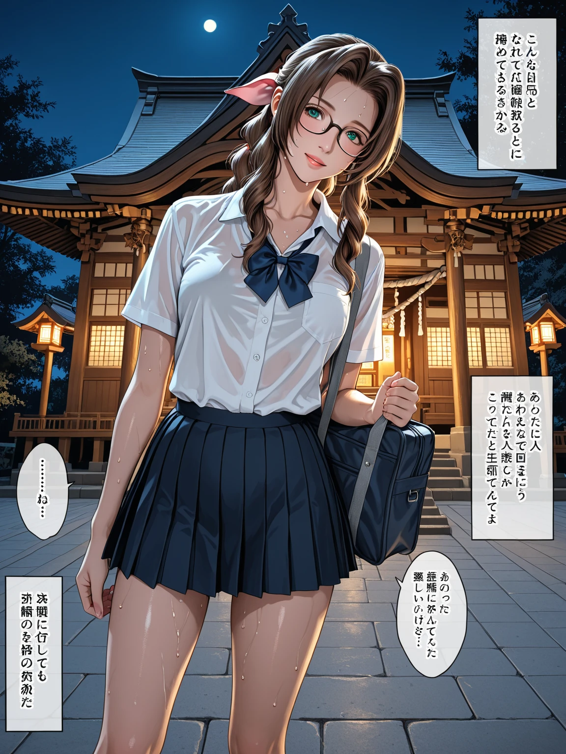 Highest quality、Ultra-high resolution、Fantasy、roleplaying game、A few small, naked hobbit girls with embarrassed looks and no clothes on、On the podium、noon、Under-rim glasses