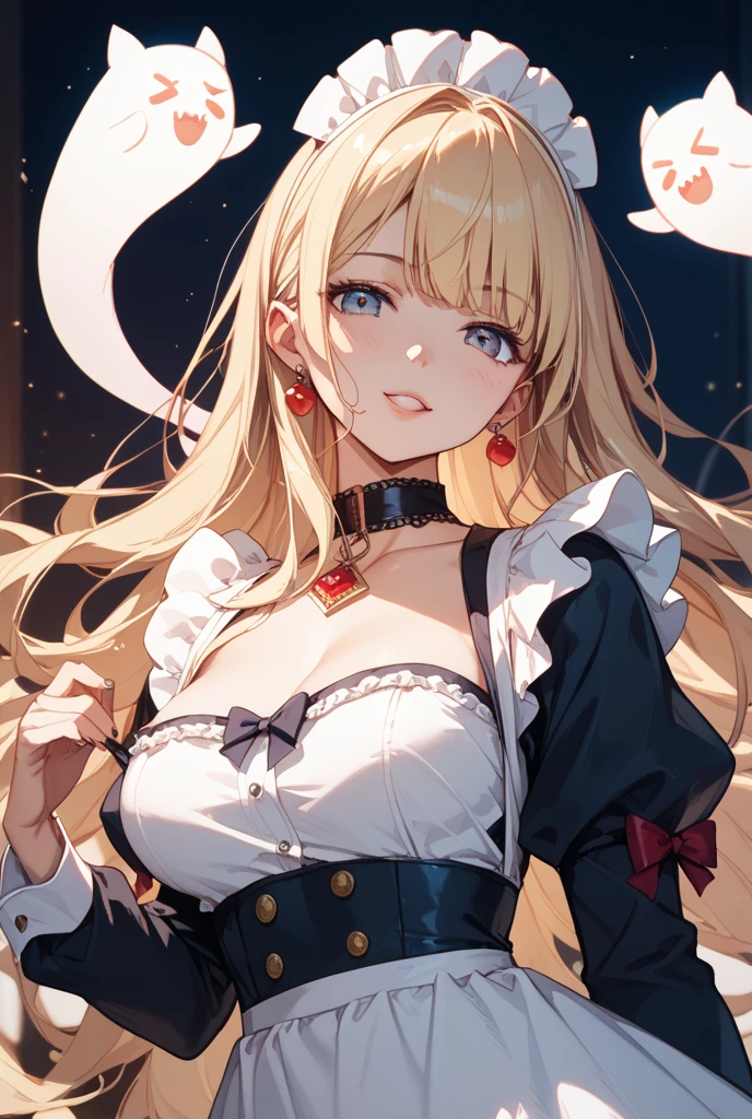 masterpiece, high quality, 4K, Beautiful design, silhouette,blonde, 非常に詳細な夜のStarry Sky,Flower Field, wonderful, Finer details, Very knowledgeable woman, Highly detailed solo, 1 female,Big Breasts,Gothic Lolita Fashion,2he'Cross your guns in front of your chest.,Night view,Starry Sky,full moon,