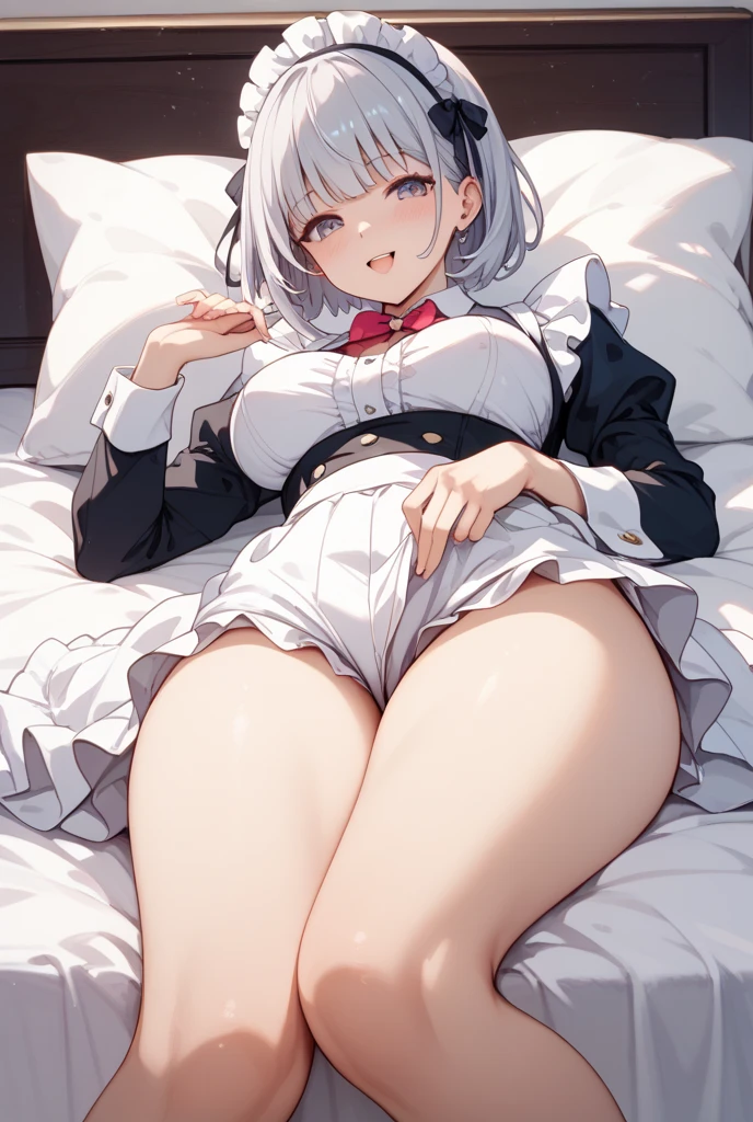 (最high quality,4K,8K,High resolution,masterpiece:1.2),Super detailed,Vibrant colors,Soft Shadows,Beautiful brushwork,Attention to detail,perfect render,rich skin tone,Expressive eyes,Captivating Expressions,Golden shades,Gears in the background,Has long, curly, light grey hair, Violet eyes, A headband decorated with pearls and violet camellias, White shirt, Floral dark blue hemline、 (cryin) ,Cute Characters, Most detailed, high quality、(missionary, 1boy, penis, lying, vaginale, ass pov, spread legs, sex, nsfw)、nose blush、steam、Awards, Anatomically correct、((Scared))