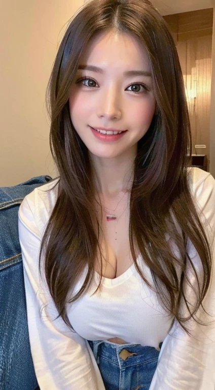 seed:4195271995,((Full Body Angle:1.１)),((Highest quality, 8K, masterpiece: 1.3)), concentrated: 1.2,Front hair:1.3, Cute girl 1,Nipples erect、 Perfect beauty: 1.4,Colorful T-shirts、Shorts,: 1.2,Randall Color、comics＆Text Graphics、Black,1.1, Highly detailed face and skin textures, Fine grain, double eyelid, whitening skin, ,Highest quality,Ultra-high resolution,you,1 girl,alone,_Shiny_skin,Iris,necklace,((brown_length_Wavy_hair)),(lips)),eyelash,Front hair,deal with,compensate,Shiny,pore,skin big breasts、(smiling face)、((Front hair:1.2))、Bedroom、