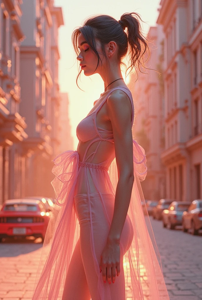 Realistic, best quality ,masterpiece , 48k , real women running , beautiful back ground, wearing night gown  pink colour, at night , alone in road , sexy look, realistic , real , women, small boobs, medium light, fullbody, cute girl , tall, long curly hair ,indian girl , indian , front look, full body clean look