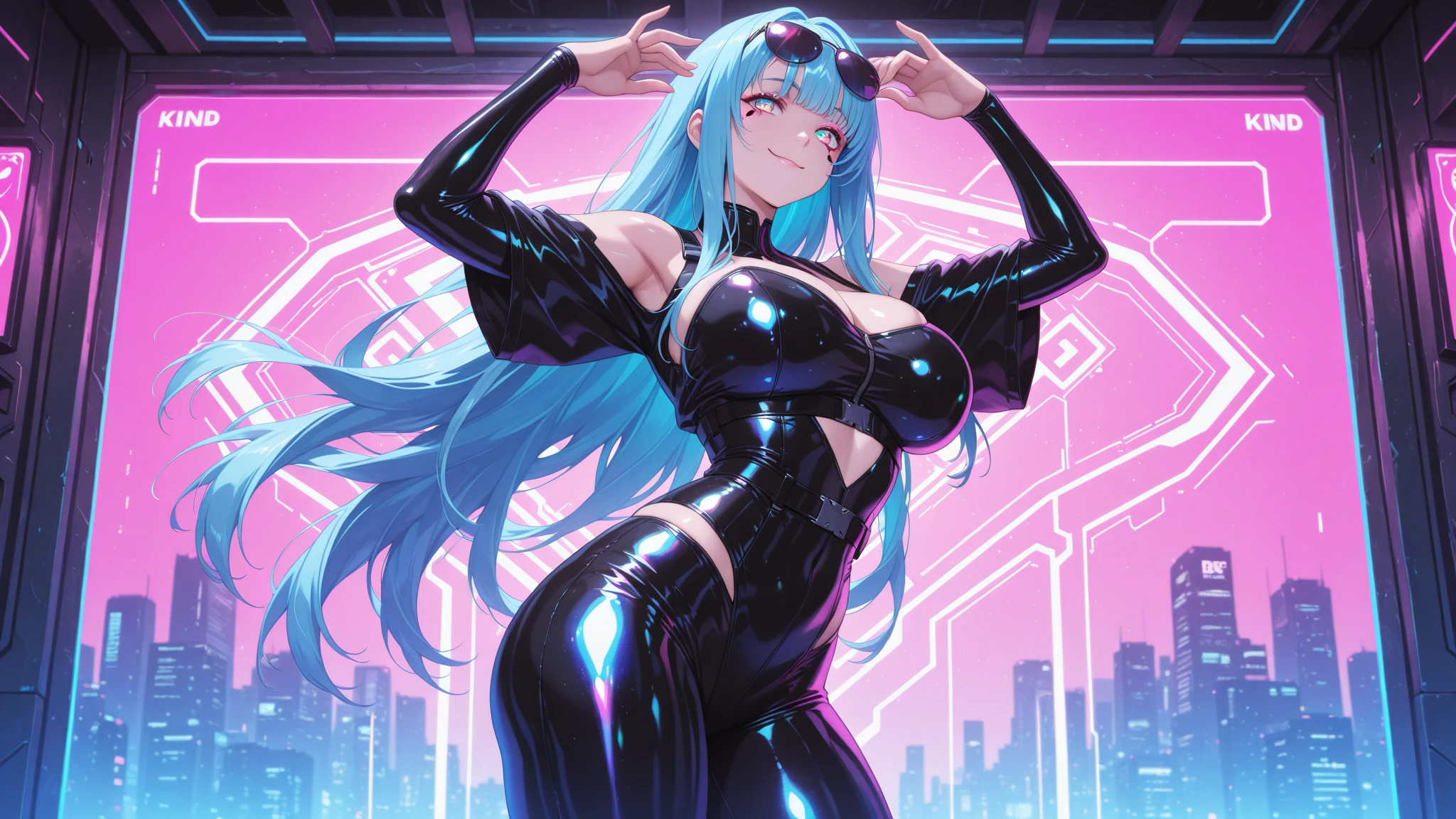 最high quality、Best image quality、masterpiece、Hatsune Miku Vocaloid、Big breasted android girl((18-year-old、red, Glowing black and blue cyber suit、brainwashing,Combatant, Hollow Eyes,((Purple glowing eyes 1.5)), Huge breasts , Expressionless, Emotions are removed,Bunny girl,Black Stockings,(Black latex tight bunny suit),avert your eyes , whole body shape, ((stand up)),(最high quality、4K、8k、High resolution、Must have:1.2)、Very detailed、(reality、that's reality的、reality的:1.37)、Best Bust、Bust 90、Twin tails、Open your chest wide、valley、happiness、thin、Expressionless、))high quality、Beautiful art、background((Metro City、cyber punk、Nightclub、Cyber World))、Tabletop、Exquisite design、Visual Arts、Concept Artist、Five Fingers, Perfect body, {{{masterpiece}}}, {{{Highest quality}}}, {{{最high quality}}}, {{Very detailed}}, {shape}, {{Very delicate and beautiful}},Improved cost performance、All Roles、Canon 5D MK4でphotograph、photograph,