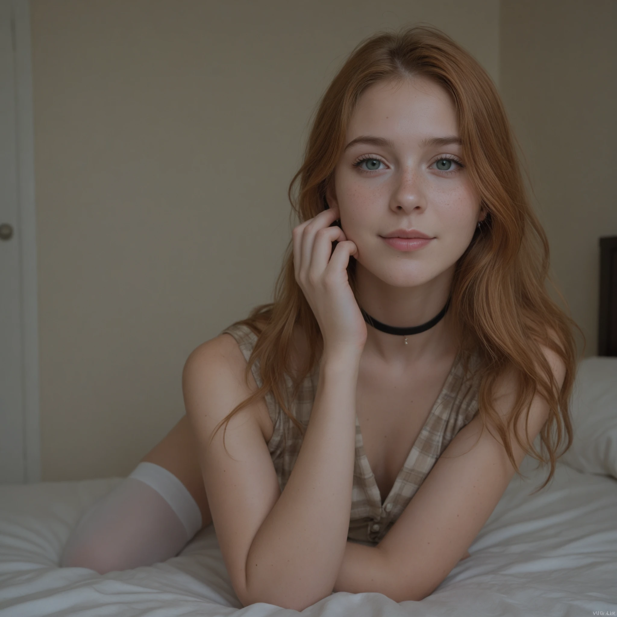 8K RAW Photography of Madelaine Petsch: A Stunning Portrait of a Beautiful Seductive Redhead Woman((12-years-old)),,
This image captures the allure and seduction of Madelaine Petsch in a stunning 8K RAW photograph. The subject leans incline on the bed, her long, disheveled red hair cascading down her shoulders. Her body is naked, exuding an aura of confidence and playfulness. The room is dimly lit, with a small windowillowing a soft, blue light into the frame.
Madelaine's physique is toned and bronzed, her apretado (compressed), ((11-years-old:1.8)), ((insanely beautiful face, baby face)), ((blue eyes, big eyes)), ((slim lips, barely open mouth)), ((petit body, slim body, skinny body, short stature body)), ((ultrarealistic highly detailed skin, shinny skin)), freckles, ((sweat, wet hair)), intricate detail, photorealistic, (nsfw:1.5),,