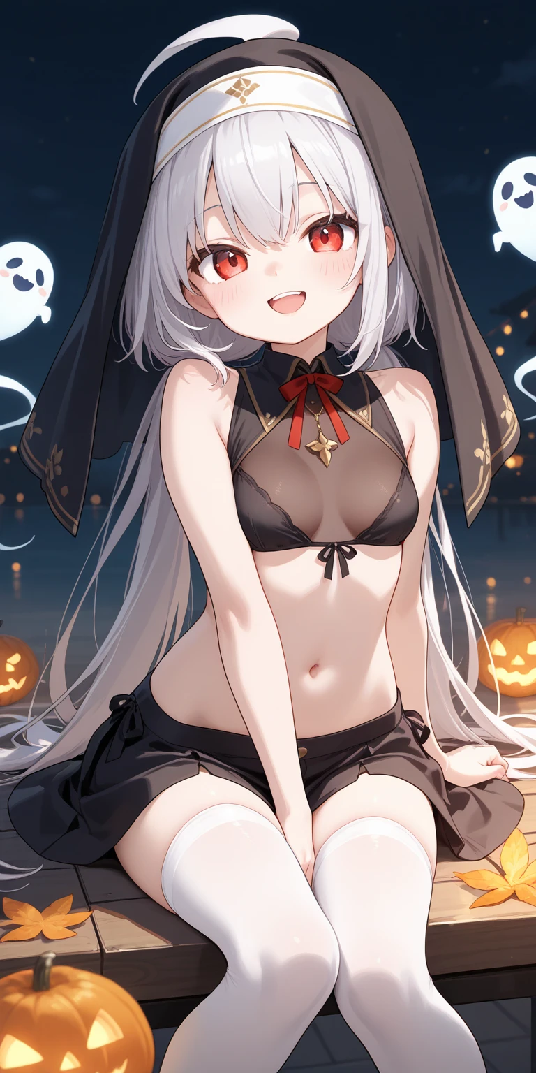 (NSFW:1.3), Uncensored, (High resolution:1.1), (absurderes:1.1), Best Quality, Ultra high definition, The highest resolution, Very detailed, Anime, 1girl in, anmi, Cute Girl, mummy costume, Jack-o'-lantern, Sitting, Spread legs, (spider webs:1.2), Silk,Naked bandage, veranda, (sex:1.5)
