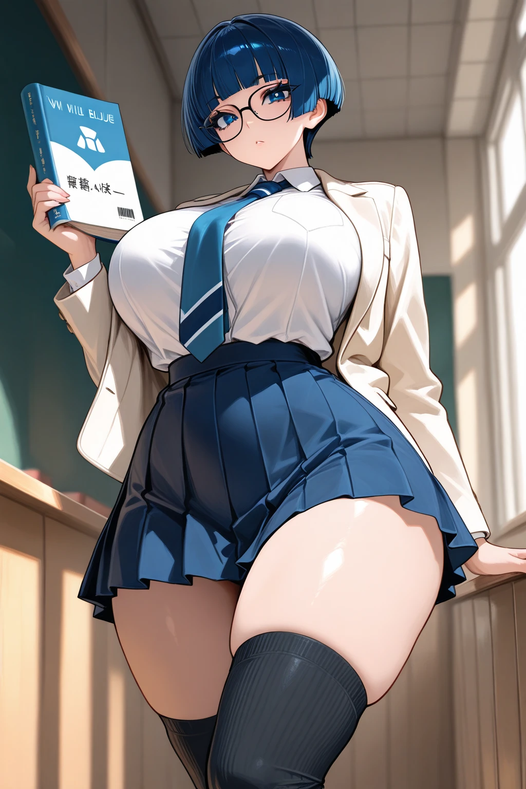 ​masterpiece, top-quality, 1girl in, lightblue hair, yellow  eyes, short-cut、 Fluffy skirt、Raw feet、atlibrary、big breast beauty、I'm showing my pants、bra very、Sailor Mercury