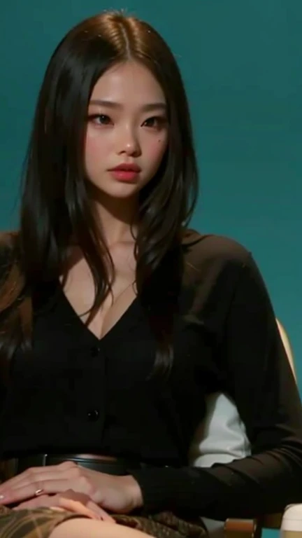 With long black hair、The eye color is the average for Japanese people.、A woman who is about 165cm tall。She was wearing a blue miniskirt and a flashy dress.、She is wearing a simple necklace。The background is the luxurious interior of a cabaret club.、the door is open、Please make the image so that she is visible up to her knees, waving goodbye to the customer as they leave the store.
