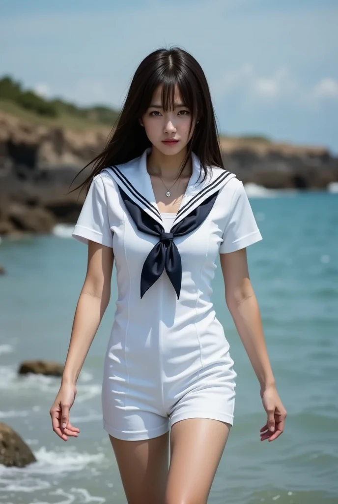 sailor suit, wet, girl, exquisite, wallpaper, 8K, pretty, exquisite