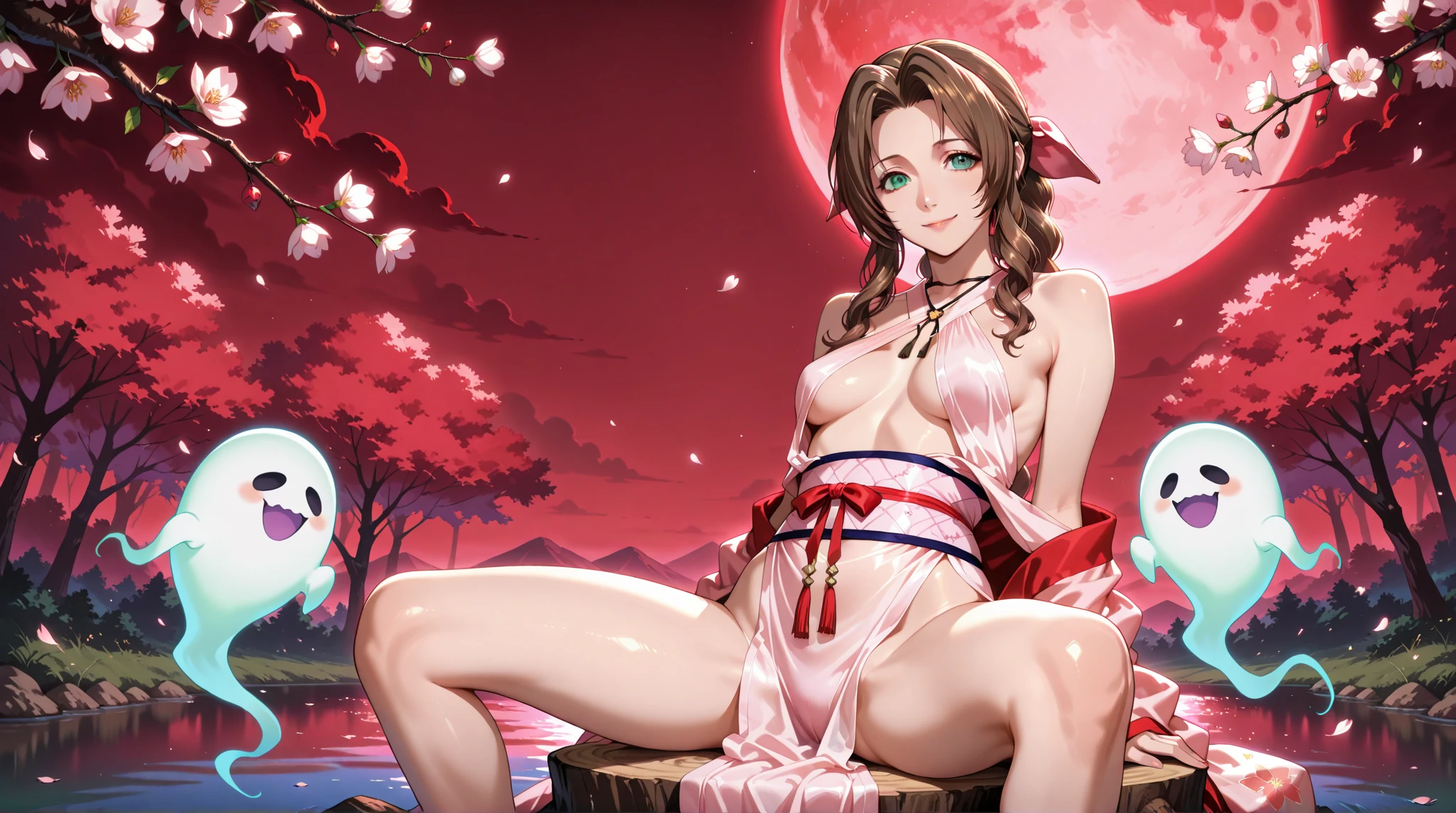 In a garden full of flowers, under the sunlight, Super high quality（８K）　Masterpiece Best Quality 1girl Detailed Beautiful Woman　soft and big breasts, Highly detailed sleepy red eyes　shiny big nipples　nature_lit, shining outdoors, Highly detailed wavy long hair, Beautiful night sky　Highly detailed clear white skin　Highly detailed single line pussy albino　big breasts　troubled face　red cheeks　transformation　Completely naked　small face　realistic　adult erotic woman　Bewitching　eight-headed body　shy face　elf　Face-to-body ratio（1：7）spread legs　Red hair　garter belt　gloves up to the elbow　Thighhighs　Muchimuchi　Robe of skimpy　Highly detailed sleepy expression　Fair skin　white people　grassland　thick white eyebrows　creampie breasts covered in milk　Even bangs