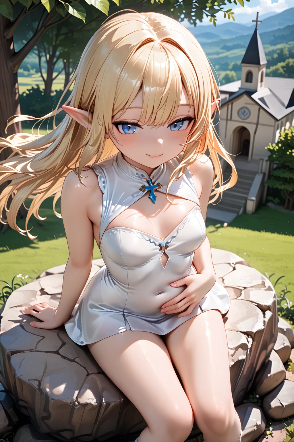 beautiful long blonde　blue eyes　beautiful girl shy　fullnude　pet play　Eager pet poses barefoot　small tit　in night garden　Stick out your tongue　wearing a gold tiara　Viewer with chain leash lapel