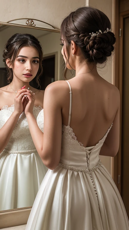 Draw a picture of a girl who is 19 years old and her face is not visible, her back side and she is wearing a very nice dress and she looks really hot.