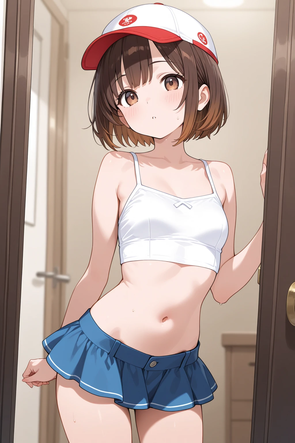 highest quality, masterpiece, One girl, Shame face、Open mouth、Sitting on the floor、M-shaped opening、Masturbation、Touching the chest with both hands、Sexy pose、(In underwear、Cute Bra、Cute Panties)、Western-style room、whole body, Hanadera Nodoka,