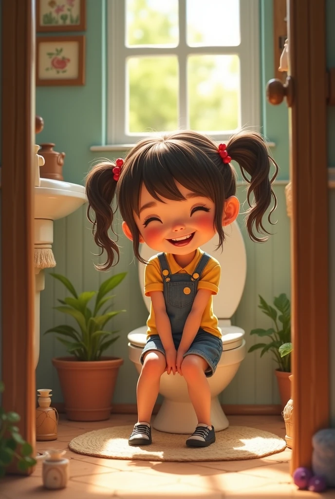Cute girl sits in the toilet