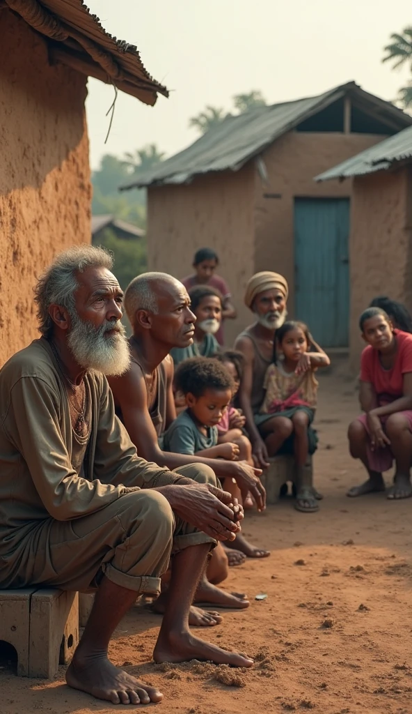 a malay man with african chikdren at waterwell