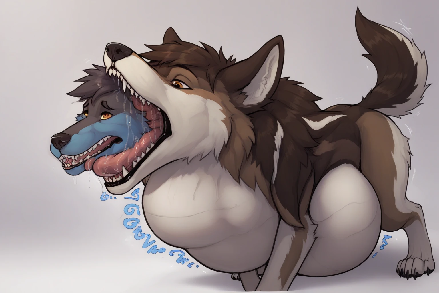 explicit, solo, ((feral, quadruped)), (((royal blue fur, blue fur wolf))), masterpiece, high detail, animal genitalia, canine genitalia, (((((((((((thick canine penis, huge knot, very long erection, huge canine penis, huge balls, hyper canine penis, hyper balls, saggy balls))))))))))), (((heavenly environment, in heaven, gold gates, god rays, rim lighting, bloom, clouds))), (((huge cumshot, huge orgasm, cum, excessive cum))), tsukune minaga, syuro, nikkibunn, ((pinup)), paws, pawpads, angel wings, halo, (((curvy figure, feral))), ((white watery cum)), [from above, high angle, foreshortening], black horns, large white eyebrows, looking pleasured, epic pose