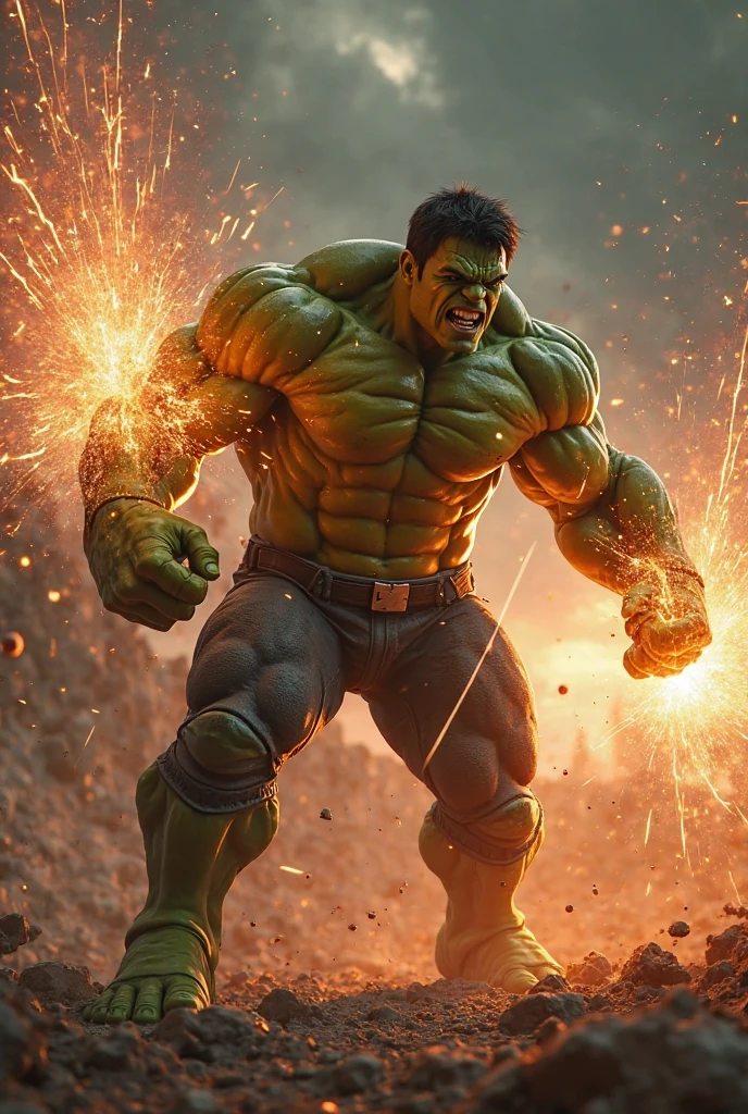 an image of the hulk breaking a table in half with the letters B, c, D e E is getting up from the table and exploding