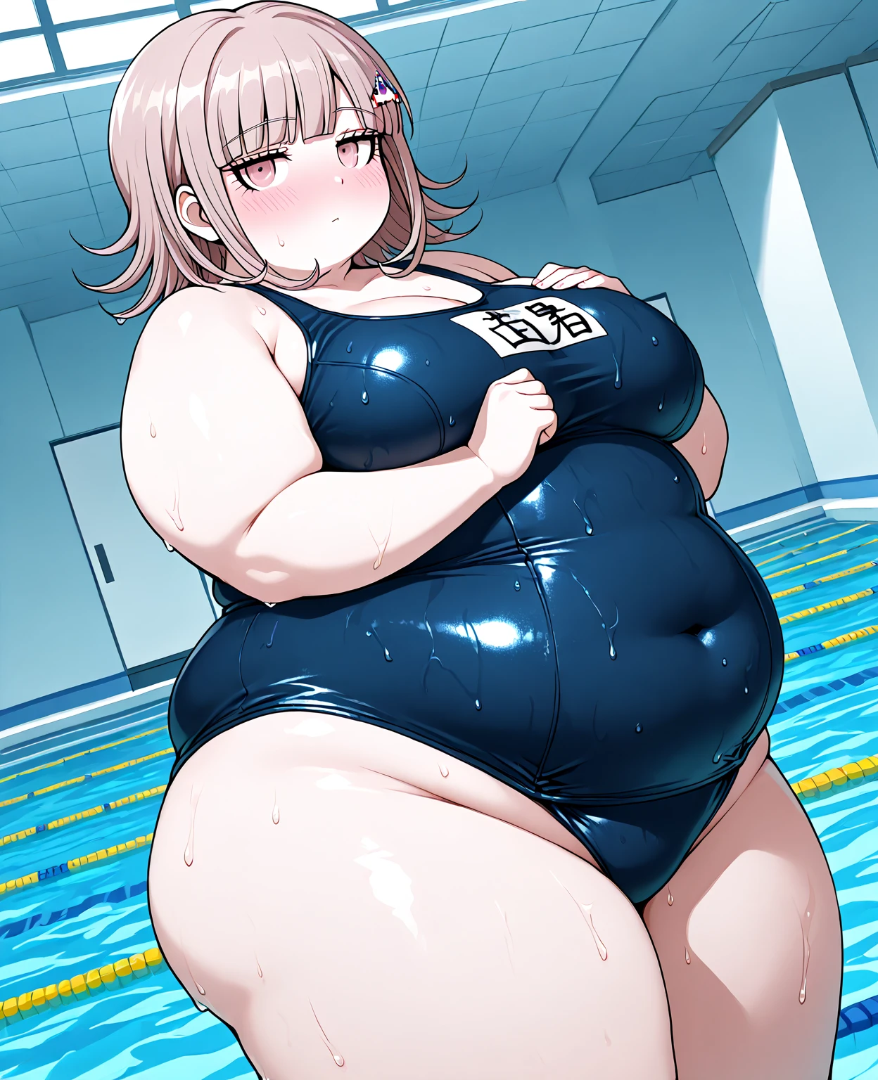 very fat, large belly, big fat belly, sitting, fat belly, fat belly, huge, fat thighs, big stomach, overweight, thicc, chubby, chubby belly, pool, shocked, fat, huge belly, obese, Haru Okumura