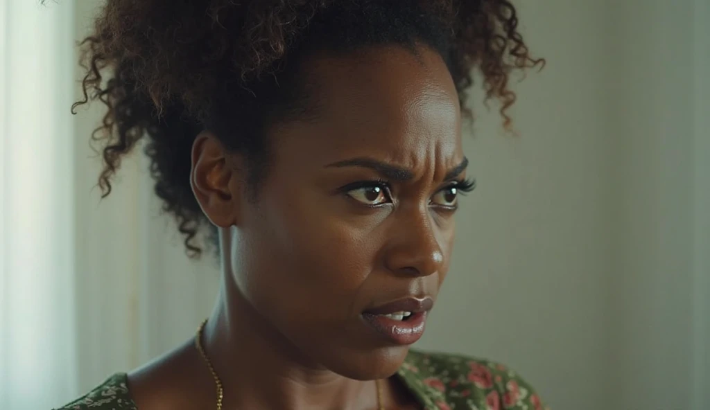 A fervently desperate Caribbean person makes a phone call to the heavens pleading for divine intervention. The scene unfolds in a dimly lit room, highlighted by a single beam of ethereal light illuminating the figure's anguished expression. The look of distress is palpable in the furrowed brow, creating a sense of urgency and reverence in this powerful photograph. The image conveys a profound sense of faith and hope amidst the unseen presence of the divine.
