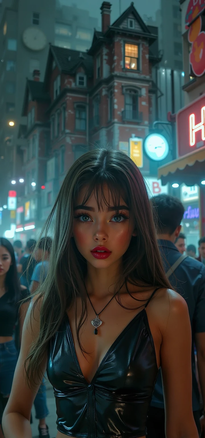 18 year old, surreal latina girl,dark skin, beautiful face, long wavy hair, blue eyes, orgasm, mouth open, sweating, beautiful, hands on head, hyper realisitc, very Sexy look, provocation, in laboratory, red dress, night time, magic energy, neon light, orgasm, soaked, sweating, with freckles, crying, screaming, action