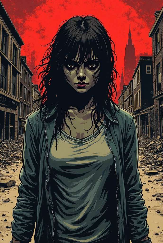 At night, on the street, red moon, there are many zombies fighting, many people are fleeing, far view, about to become zombies, no blood, not scary, super high detail, high real, 4K, chiaroscuro, super high detail