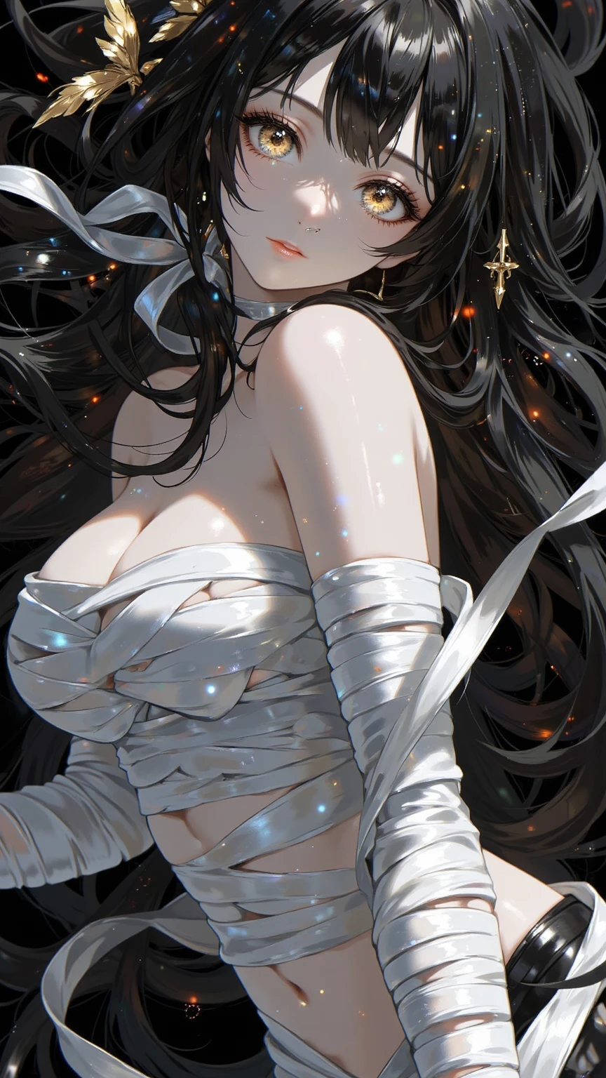 Anime girl, long dress revealing thigh and breast but not so much revealing
