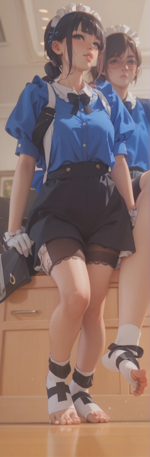 The clothes were changed to transparent sailor suits,The rest of the colors remain unchanged,The role does not change,The background wall does not change