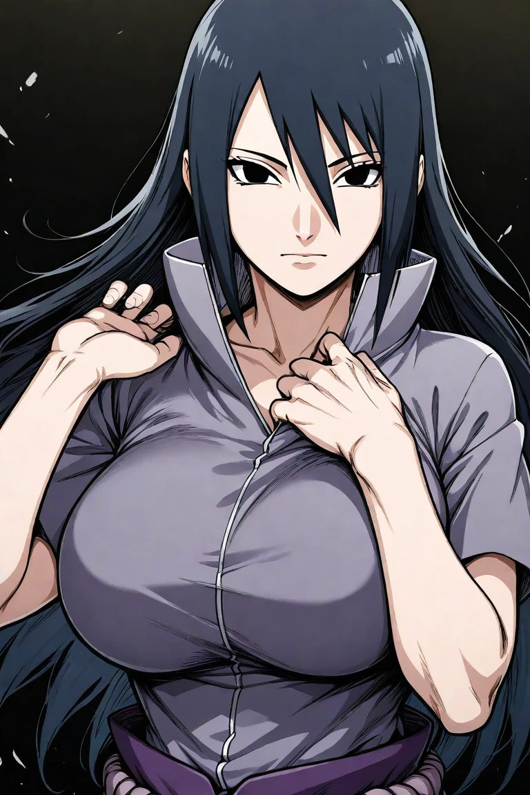 Hinata Hyuga, pretty hair, anime style, waifu, smiling, beautiful background, looking at viewer, masterpiece, glowing eyes, cute, big boobs, fire, lightning, rain, tornado, cleavage, stomache