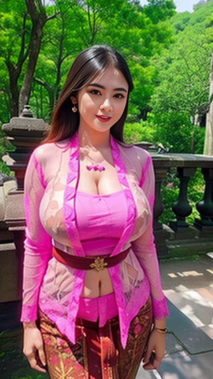 masterpiece, ultra realistic,32k,intricate details, sharp focus, realistic, closed, seductive pose, black eyes, jewelr, lips, realistic, looking_at_viewer, wet skin, shiny skin, long sleeves, indonesian clothes, bali, Maria Ozawa, cityscape, dynamic pose, red kebaya,full body,busty body,curvy body,long hair,beauty face,cowboy shot