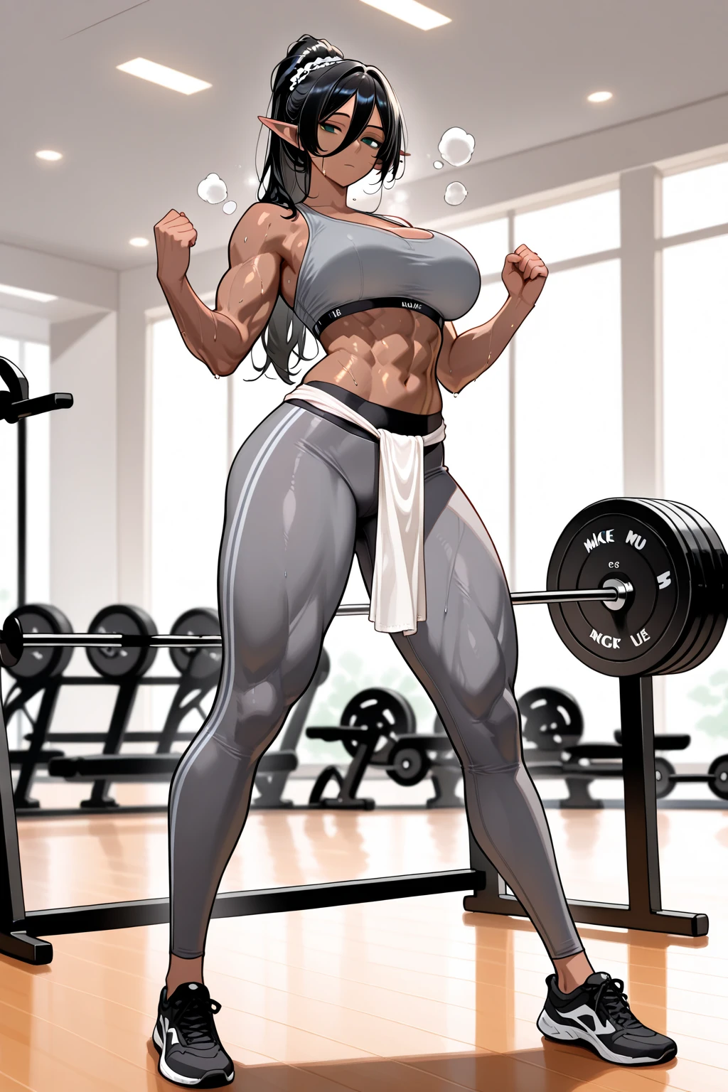 Black Physiotherapist, with straight hair, in drawing, doing pilates exercises with dumbbells