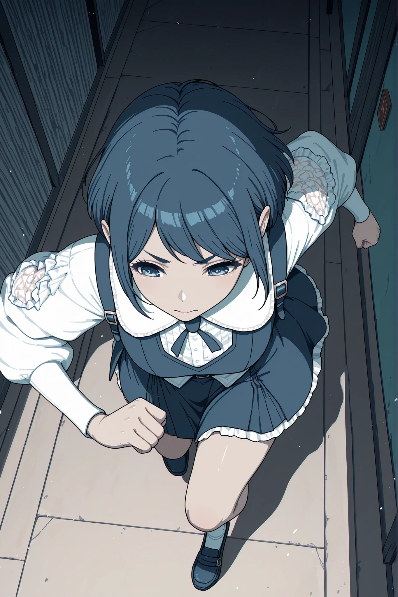 masterpiece, high quality, better lighting, absurd, best quality,
anime screenshots, anime coloring,
 from above, running, full body
azami,