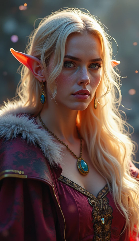 1 girl, beautiful detailed eyes, beautiful detailed lips, extremely detailed face, long silky white hair, pointed ears, round face, medium breasts with cleavage, hourglass figure, wearing ancient red hanfu, red eyes, small fangs, dragon horns, wuxia, best quality, 8k, highres, masterpiece, ultra-detailed, photorealistic, studio lighting, vivid colors, dramatic lighting, cinematic, elegant, fantasy, mystical, intricate details