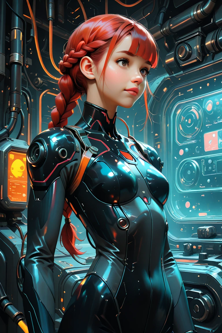 PUNK ROCK cute red haired woman, with bouncing breasts and cute flesh colored skintight translucent body suit sexy in the style of Tony Sandoval and Ashley Woods art.
