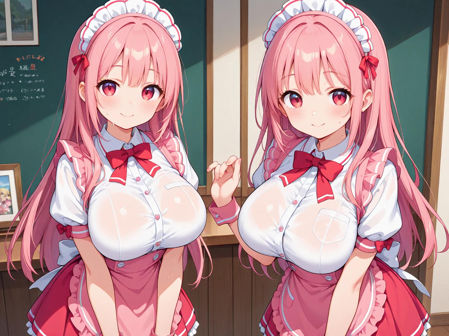 ((Three Pretty nude maids with super colossal breasts hugging each other:1.2)), ((pressing their breasts each other:1.3)), topless, Baby face, harem, ((master piece, top-quality, ultra-definition, high resolution)), anime girls, ((ultra-detailed illust:1.2)), bangs, hair between eye, random colored hair, beautiful hair, random colored eyes, Shiny eyes, ((detailed eyes:1.2)), ((Erected Nipples)), Exposure of nipple, Beautiful nipples, ((super gigantic breasts:1.3)), huge tits, Soft breasts, cleavage of the breast, show breasts, emphasize the breasts, focused on breasts, exposure of the nipples, Big smile, enjoyed, laughing, opened mouth, without clothes, take off clothes, undressed, in the room, castle, look at viewer