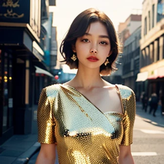 (best quality,4k,8k,highres,masterpiece:1.2),ultra-detailed,(realistic,photorealistic,photo-realistic:1.37),HDR,UHD,studio lighting,ultra-fine painting,sharp focus,physically-based rendering,extreme detail description,professional,vivid colors,bokeh,portraits
A fashion model yukinatsume:1.1 stands confidently on the runway, capturing everyone's attention with her striking presence. Her tall and slender figure exudes elegance as she confidently walks down the stage, showcasing the latest Gucci dress. Her gaunt look adds a unique edginess to her appearance, emphasizing her avant-garde fashion sense. Her coy smile reveals a hint of mystery, leaving the audience intrigued and captivated by her charm.
As she gracefully moves, a mischievous cat makes its appearance on the stage, playfully walking alongside her. The cat adds a touch of whimsy to the scene, creating a dynamic interaction between the model and the animal. The model extends her arm, waving at the audience, while the cat curiously sniffs the air.
The lighting is carefully set to enhance the model's features and the exquisite details of the dress. The studio lighting casts a soft glow on her face, highlighting her beautiful detailed eyes and lips. The high-quality image showcases the intricate patterns and textures of the Gucci dress, emphasizing the craftsmanship and attention to detail. The colors are vibrant and vivid, bringing the fashion piece to life.
In the background, a hint of a bustling crowd is suggested, adding depth to the scene. The overall color palette is carefully chosen to complement the fashion model and the outfit, creating a harmonious and visually appealing composition.
This prompt aims to capture the essence of fashion and artistry, presenting a visually stunning and captivating image of a fashion model as she confidently struts her stuff on the runway.