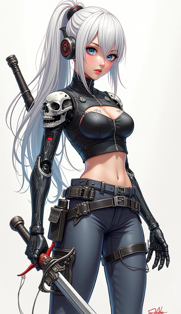 beautiful woman, (big breasts:1.3), futuristic kunoichi, techwear with traditional influence, recon mission, metropolis scenery, anime illustration, photorealistic, fantasy, comic, manga, perfect body proportions with generous curves
