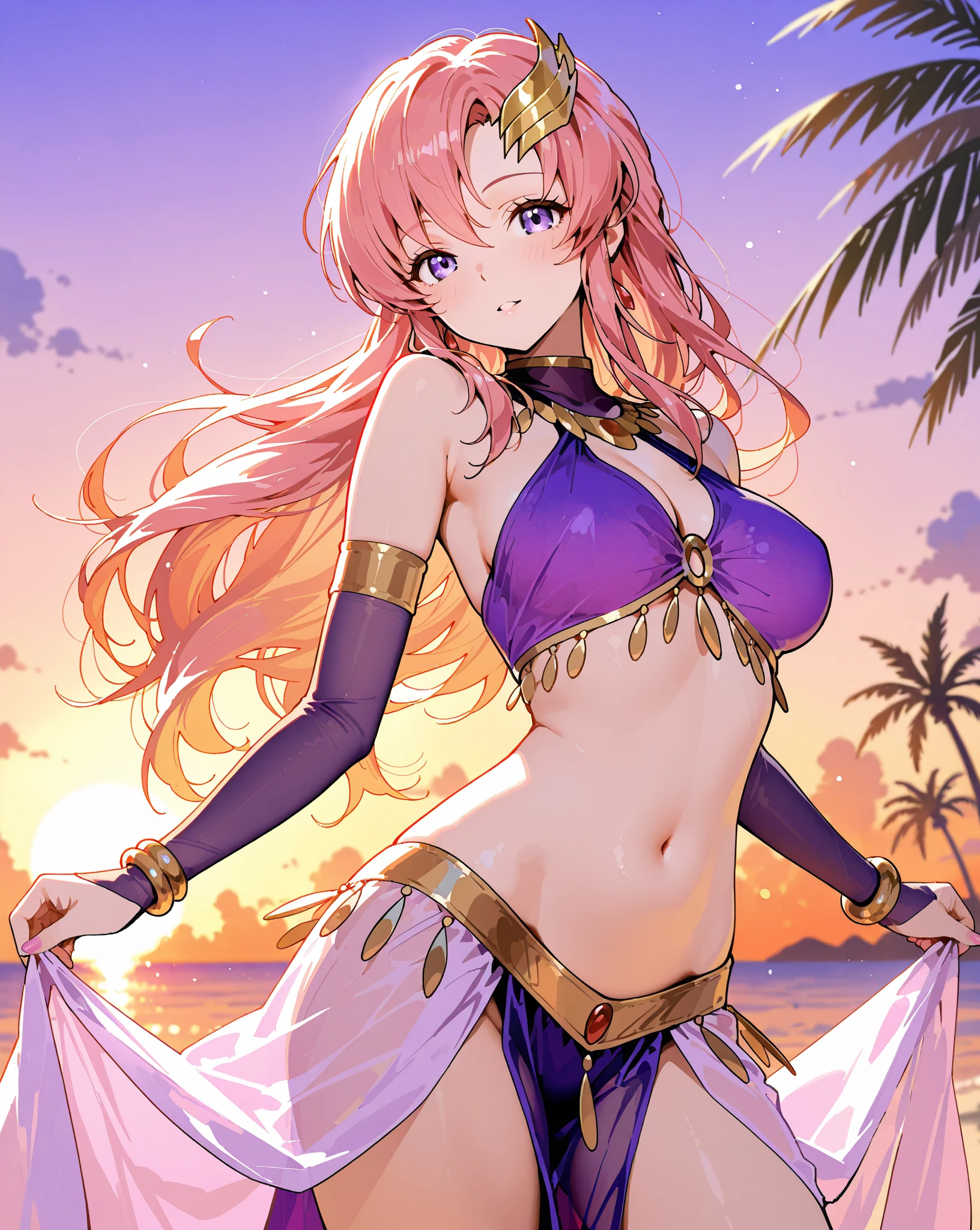 (absurderes, A high resolution, Ultra detailed, hdr), Masterpiece, Best quality, Portrait of an Indian uzumaki_kushina, extreme realistic very beautiful, animated style, closeup shot, anime in a(((pink))) indian dress (((saree))), long black wavy hair untied, head jewellery, necklace, earings, armlets, bangles and bracelets, rings, pleasant expression, bright big blue eyes, natural beauty, vibrant colors,night sky, romantic, soft lighting, vintage aesthetic,huge breast,navel, cleavage ,standing ,mouth open, saliva,tongue out