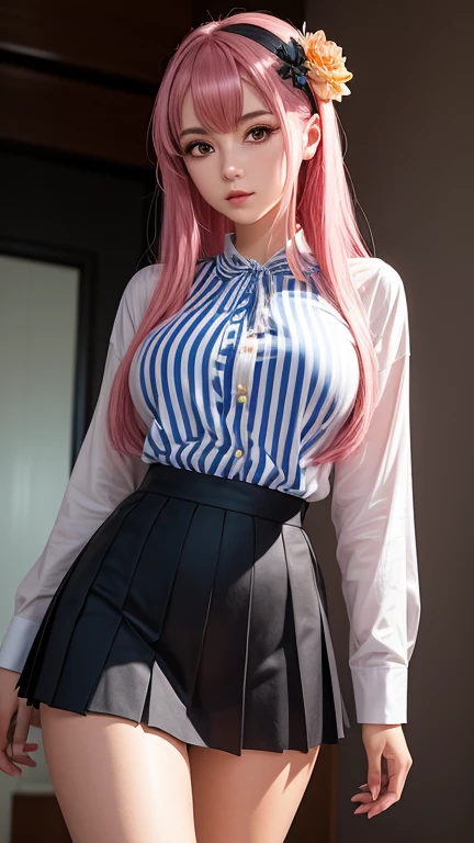 ((Top Quality、16K、​masterpiece:1.3))、a tall and beautiful woman、Perfect Figure:1.4、(dream aesthetic) Slim Abs, young natural girl (beautiful) solo, long voluminous pale-pink hair 、messy hairstyle (with hair bangs), turquoise-blue eyes, pale-white skin (highlighted, realistic shading)、Huge bust、Highly detailed facial and skin texture、(A detailed eye, Symmetry Eyes, Clear realistic eyes, Double eyelidd、Cold-stricken face、Symmetrical face), very  realistic skin, goth makeup, Royal sisters full of fans、The Telegraph Esbian、peach buttocks, white shirt, black skirt, black tights, cleavage,  squart、(Raw foto:1.2)、((Photorealcitic:1.4))Top Quality、​masterpiece、Real Photography、very delicate and beautiful.、super detailed CG、Unity、8K photo wallpaper、delicate detail、best qualtiy、Highly detailed CG unity 16k wallpaper、absurderes、Incredibly Absurd、huge file size、extremely highly detailed、Hight Resolution、ighly Details、Beautiful detail girl、extremely beautiful eyes and face, cute eyes look、Facial light、cinematic lightings、(Proportional hips, thick thighs, beautiful legs, realistic pantyhose) 1girll、see -through, inside house (bedroom) 、ulzzang-6500、The Telegraph Esbian, different poses at different angles,