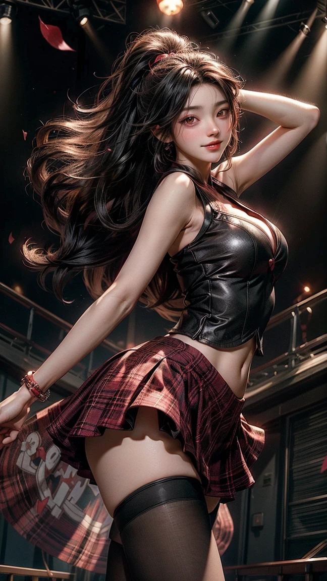 ((((highest quality))))、(((Ultra-precision CG16K wallpaper)))、(((masterpiece)))、(((Super detailed)))、(((Extreme detail)))、((１Mature 32 year old woman:1.5))、((Very beautiful Japanese faces))、((Shiraishi Mai:1.5))、((Straight semi-long hair、blunt bangs:1.5))、(Shiny brown hair)、Beautiful delicate eyes、eyeliner、eye shadow、Brown eyes、High nose、Small nostrils、Small Mouth、Seductive lips、Beautiful breasts、((C cup size breasts))、Cleavage、Voluptuous body、Perfect proportions、Perfect ???????、Perfect composition、Beautiful detailed shading、Beautiful, natural lighting、Beautiful detail glow、Depth of written boundary、(((High chroma)))、(((Real:1.9)))、((vivid:1.5))、((Beautiful Skin))、((Skin Texture))、((Realな皮膚感))、(((Cowboy Shot:1.6)))、((Front view、Front low angle:1.6))、((Shy laugh:1.5))、(The woman is facing this way:1.5)、Bright daylight、Natural light、(((Park Square、Trees:1.5)))、(Standing pose:1.5)、(((Red sleeveless collared cropped shirt、Red hot pants:1.6)))、((Earrings、Wearing a necklace:1.3))、(((Hair blowing in the wind:1.6)))、