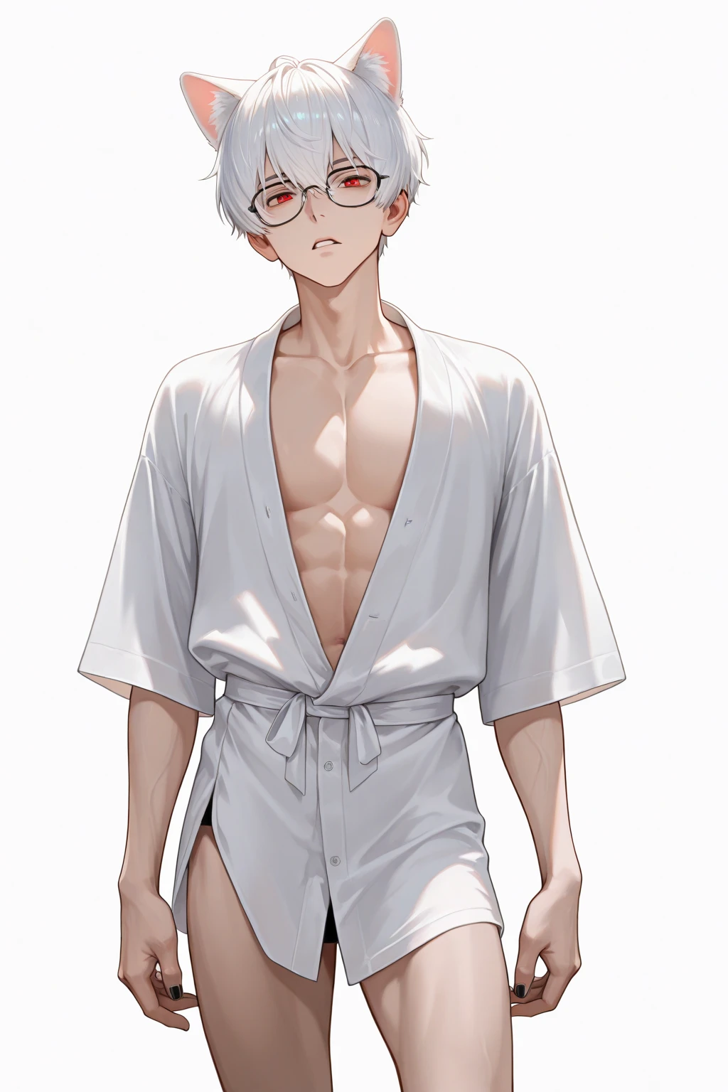 1boy, glowing, sidelighting, wallpaper,masterpiece, best quality, high quality,10yo,  male focus, full body, looking at viewer, white hair,spiky hairstyle, short hair, steam smork, japan style, anime coloring, shy, home muji style, detailed face, topless, white towel on waist,white silk, outdoor, sweat
