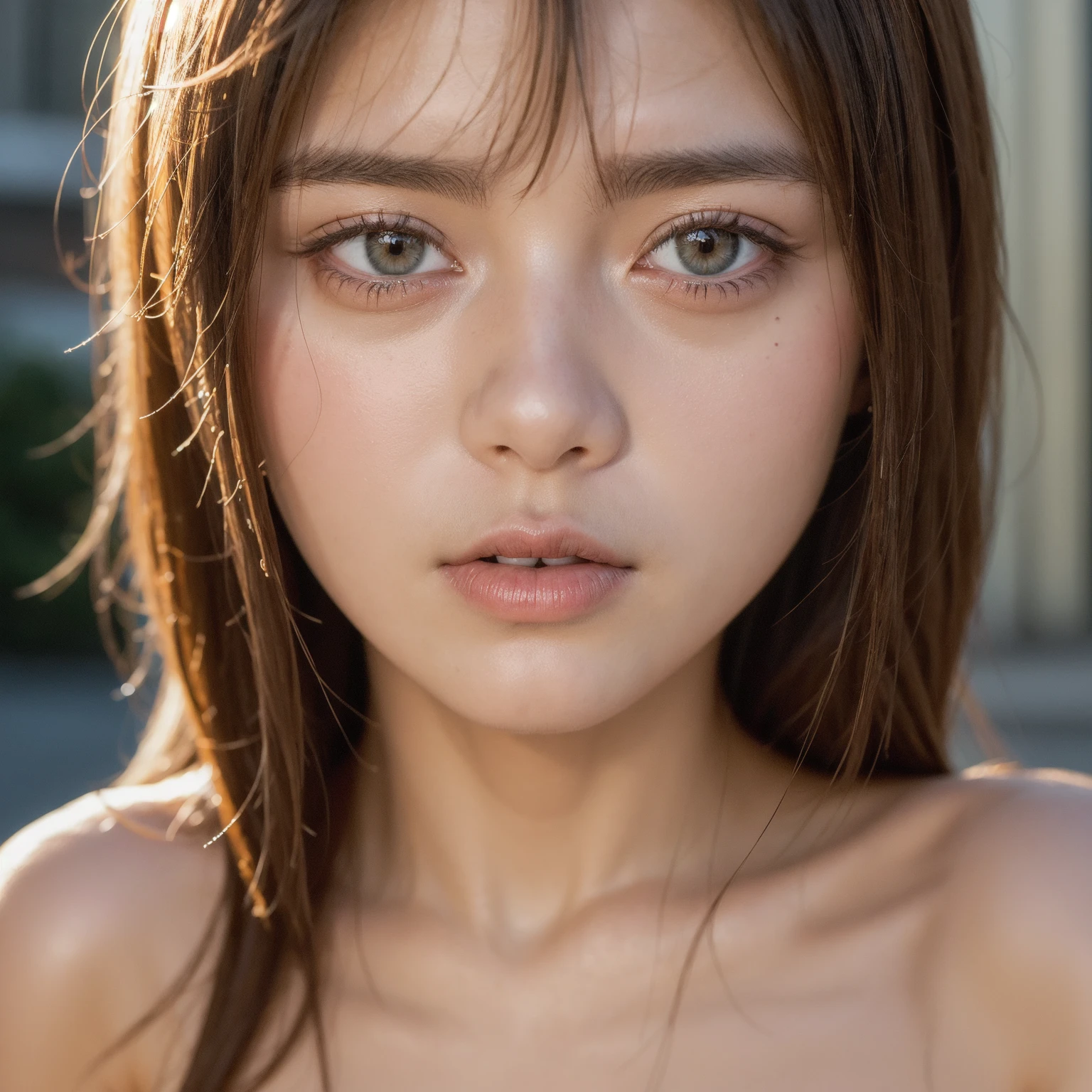 (8k, best quality, masterpiece:1.2), (realistic, photo-realistic:1.37), ultra-detailed, 1 girl, cute, solo, beautiful detailed sky, detailed cafe, night, sitting, dating, (nose blush), (smile:1.15), (closed mouth) small breasts, beautiful detailed eyes, (collared shirt:1.1), night, wet, business attire, rain, white lace, (short hair:1.2), floating hair NovaFrogStyle, topless,