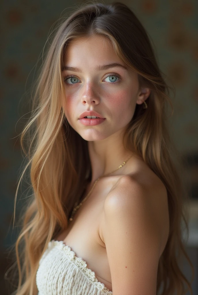 (best quality,4k,8k,highres,masterpiece:1.2),ultra-detailed,(realistic,photorealistic,photo-realistic:1.37),portrait,girl,twenty years old,Eastern Europe,the most beautiful woman,beautiful detailed eyes,beautiful detailed lips,very blonde hair, blonde hair,very light blue eyes,pale skin,fair complexion,snowy white skin,with a delicate and feminine appearance,very hot appearance, hot appearance,fine facial features,rosy cheeks,a gentle smile,graceful posture,soft and ethereal lighting,intricate details in the hair strands and facial features,subtle highlights on the skin,soft and natural colors,dreamlike atmosphere.