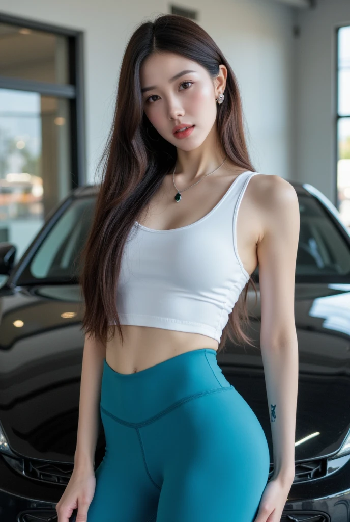 （8k，RAW photos，best qualtiy，tmasterpiece：1.2），（realisticlying，photograph realistic：1.37），1girl，profesional lighting，photon maping，Radio City，korean-doll，white leggings underneath，Wide open legs，gym room，big assa