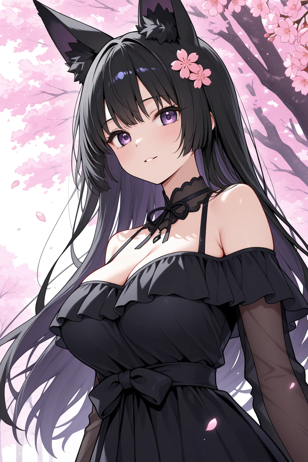 Masterpiece， The best quality at the best.， 1 girl， Hinata Hyuga， big breasts， Off-shoulder clothes， sexy servant， Is shy， smile， with black hair， long black hair， （White gray eyeballs:1.4）， forehead protection， cherry trees， Flying cherry blossoms， gray clothes. big tits, bare and muscular abdomen. scantily clad, bare tits. hair. tender, only looking for cat ears. ahegao, scantily clad. Wearing a crop top that covers half of her. , loose and big but short top, loose half top cover. posing, shy. Perfect and sexy female body. Underbust, Underbust, Underbust. hair, hair, hair.