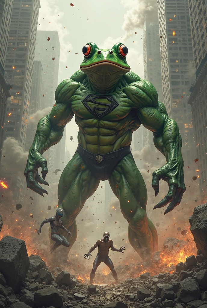 a giant frog made of steel,big muscles,