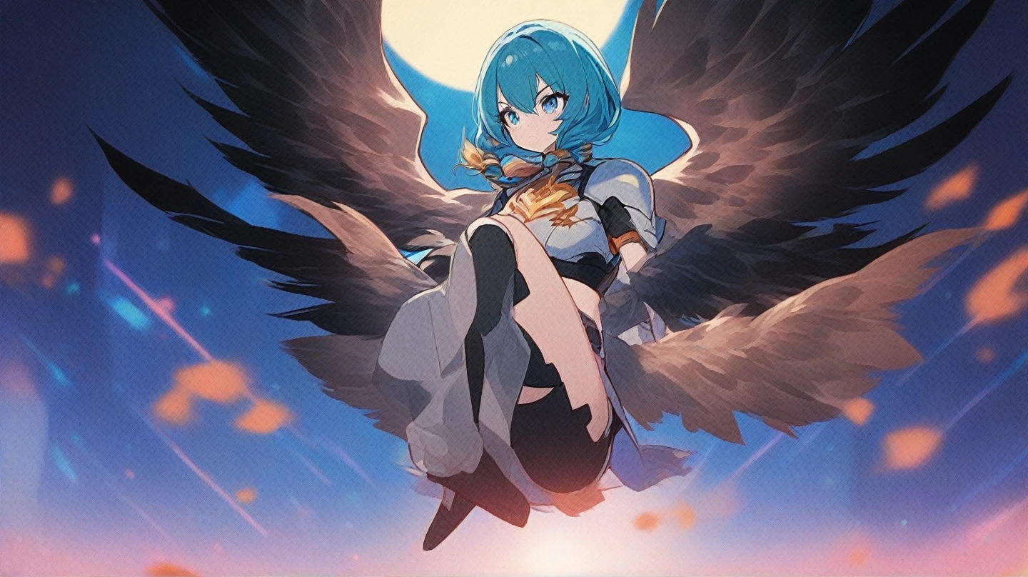 young girl, DizzyMS, cute outfit, off shoulder, cute eyes, thin waist, surprised face, small breasts, ribbon, hair ribbon, asymmetrical wings, wings, choker, tail, yellow ribbon, thighhighs, belt, thigh strap, BREAK in heaven, clouds, gold intricate archway background, intricate heavenly gate <lora:murkysSpecialStyle_1:0.9> <lora:dizzyGuiltyGearLora_1:1>