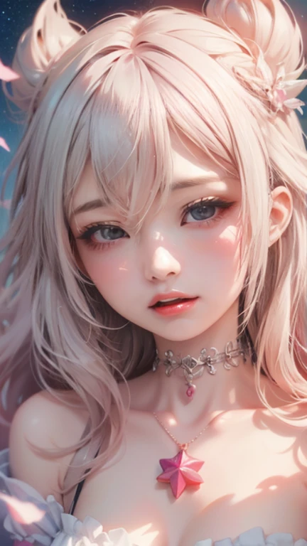 Light blue and pink color scheme，Sexy girl nipple，little body，Petite，White curly hair，In the water