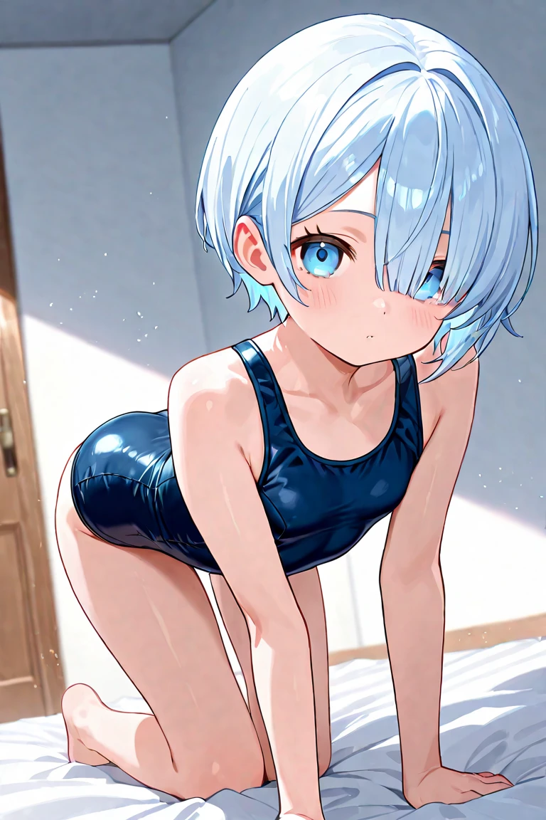 (((ultra-detailed, disheveled hair, beautiful detailed eyes, beautiful, amazing, detailed eyes, detailed glans, perfect hands, masterpiece, best quality))), (first_person_view), solo_focus, nsfw, shiny skin, pov, (Angle from above), break,
(((1cutemale))), solo, hetero, (((short stature))), ((puffy nipples, huge nipples, erect nipples, flat chest)), Thick thighs, (((small short penis))), ((small cute testicles)), spread ass, puffy anus, cerulean blue, medium layered hair, blue eyes, orgasm, loves smile, Estrus face, break, clothing, (bulge), ((puffy nipple bulge, small cute testicles bulge, femboy bulge)), (Body line is emphasized),