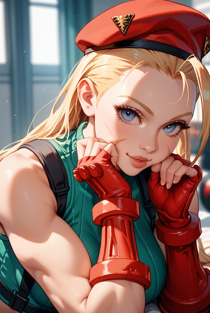"(exquisitely detailed CG unity 8k wallpaper, masterpiece best quality with stunning realism, high res) (best illumination, best shadow) (elegant and demonic style:1.2) Arti modern anime, angled view, heroic pose, closeup full body portrait of stunningly beautiful mature cammy from street fighter, Cammy white, 2twins braids, long hair, blonde hair, antenna hair, beret, (red headwear:1.3), blue eyes, scar on cheek, green tight leotard, large breasts, sleeveless, red gloves, fingerless gloves, camouflage, hard, large ass, abs, a little muscular, revealing, depth of field blur effect, night, full zoom, action portrait, photorealistic. cinematic lighting, highly detailed. best quality, 4k, Better hand, perfect ???????, leaning forward, foreshortening effects, coy flirty sexy expression, foreshortening effect (piercing eyes:0.8) surrounded by an ominous and dark atmosphere, accentuated by dramatic and striking lighting, imbued with a sense of surreal fantasy" (patting a small cat:1.5) wearing laced military boots:1.5) (inside an extravagant British castle at night:1.5) (happy and smiling:1) (crouching down:1)